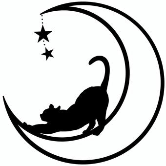 月と猫のシルエットアイコン③ 猫,シルエット,ネコ,黒猫,星,月,アイコン,フリー,無料,イラストのイラスト素材