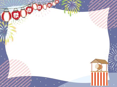 お祭りのフレーム6 花火,夏休み,お祭り,夏祭り,やぐら,太鼓,夏,花火大会,納涼祭,提灯のイラスト素材