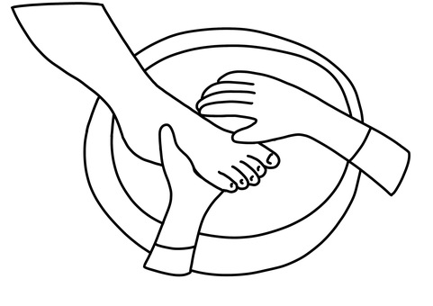 Illustration, foot bath, hand, assistance, 