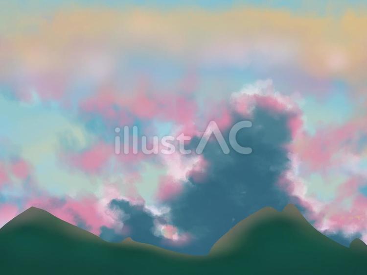 ある夏の夕焼け 夕焼け,きれい,幻想的のイラスト素材