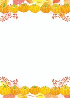 かぼちゃ_フレーム04A かぼちゃ,秋,手描き,紅葉,落ち葉,野菜,自然素材,植物,ナチュラル,ボタニカルのイラスト素材