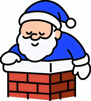 煙突に入る青のサンタです。 サンタクロース,シンプル,冬,クリスマス,ひげ,男性,煙突,青のイラスト素材