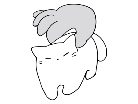ねこつかみ ちょいと移動 ねこ,白猫,つまむ,手,首根っこ,ねこつかみ,移動,主線あり,イメージ,動物のイラスト素材