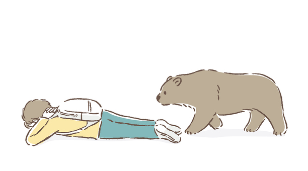 クマに遭遇したら 熊,遭遇,子熊,対策,線画,手書き,人物,会う,山,人のイラスト素材