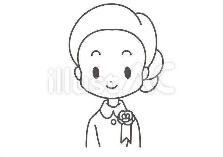 線画　胸に花を付けた女性　園長　校長 シンプル,女性,人物のイラスト素材
