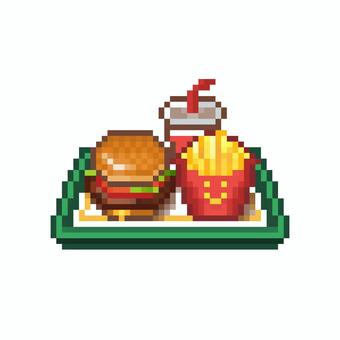 ドット絵のデラックスバーガーセット ドット絵,ピクセル,ピクセルアート,かわいい,ハンバーガー,パン,サンドイッチ,バンズ,ハンバーグ,パティのイラスト素材