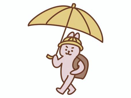 傘をさして歩く園児　ウサギ 傘,歩く,歩行,園児,幼児,保育園,幼稚園,テクテク,雨,雨の日のイラスト素材