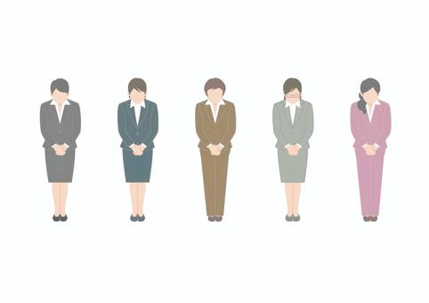 お辞儀するスーツの女性セット 人,女性,お辞儀のイラスト素材