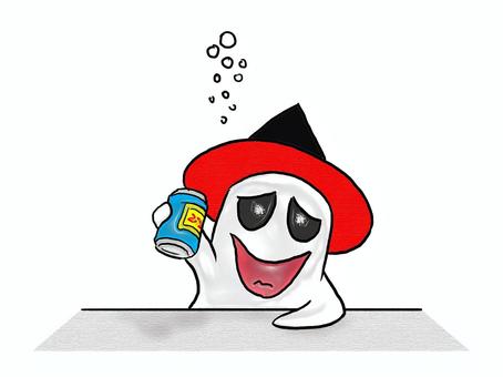 缶酎ハイで酔うオバケ オバケ,ハロウィン,飲み物,お酒,缶酎ハイ,酔う,上半身,手書きのイラスト素材