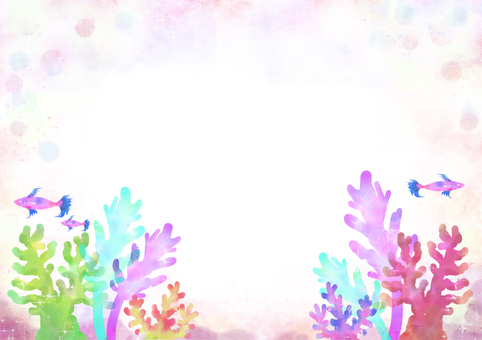 海の中3 ポップ,明るい,横,背景,ナチュラル,跳ねる,水彩,きれい,楽しい,フレームのイラスト素材