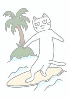 Illustration, cat, surfing, summer, 