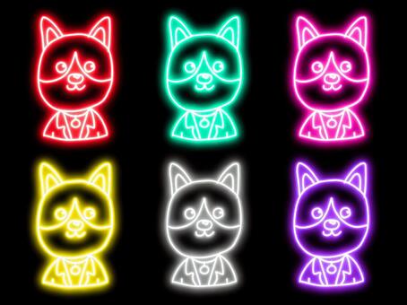 ネオンのワンチャン 犬,動物,キャラクター,顔,上半身,洋服,手書き,ネオン,ライト,光のイラスト素材