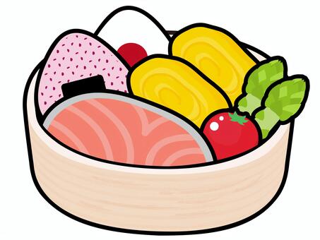 和風のお弁当 お弁当,弁当,弁当箱,おにぎり,おにぎり弁当,鮭,卵焼き,おむすび,ごはん,焼き魚のイラスト素材