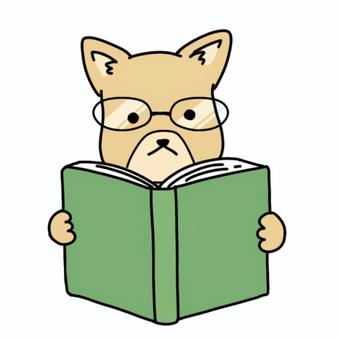 読書する犬 犬,ペット,動物,本,読書,漫画,勉強,真面目,メガネ,趣味のイラスト素材