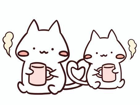 コーヒーを飲んで休憩するかわいい親子猫 猫,コーヒー,休憩,親子,かわいい,見つめ合う,仲良し,ゆるい,恋人,家族のイラスト素材