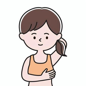 胸確認 上半身 下着_影 ONW 女性,レディ,ブラトップ,スポーツブラ,スポブラ,乳がん検診,乳癌,セルフチェック,自己検診,ピンクリボンのイラスト素材
