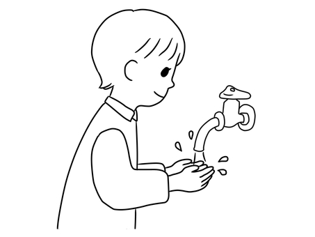 蛇口から水を出して手を洗う かわいい,児童,蛇口,学校,小学校,小学生,10代,子供,同級生,手洗いのイラスト素材