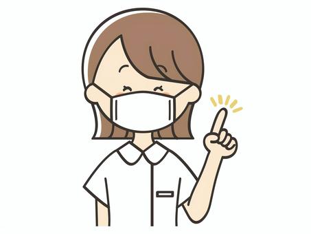 指差しするマスクの女性看護師 女性,看護師,看護士,薬剤師,整体師,セラピスト,カウンセラー,介護士,マスク,ポイントのイラスト素材