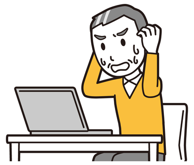  ニット中年男性(黄)-100-バスト パソコン,びっくり,おじさん,男性,中年,お父さん,パパ,シニア,ミドルエイジ,人物のイラスト素材