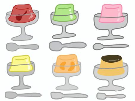 ゼリーのイラスト ゼリー,デザート,冷たいデザート,プリン,食べ物,イラスト,手描き,セットのイラスト素材