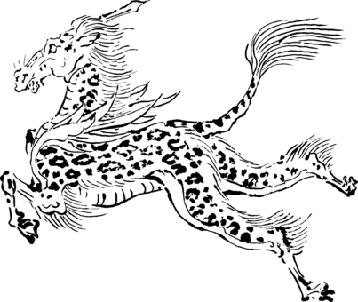 鳥獣戯画　麒麟 挿絵,素材,鳥獣戯画,麒麟,和風,日本画,伝統,筆絵,墨絵,水墨画のイラスト素材