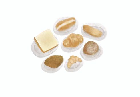 パン　イラスト　皿 パン,パン屋,カフェ,朝食,ランチ,美味しい,食パン,コッペパン,あんぱん,カレーパンのイラスト素材