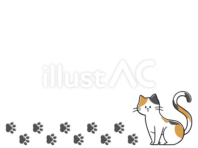 三毛猫と足跡のフレーム 猫,ネコ,三毛猫のイラスト素材