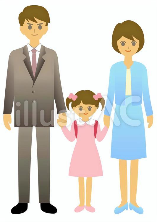 小学校入学式　両親と娘 入学式,春,4月のイラスト素材