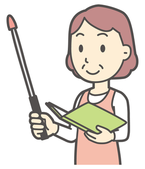  指示棒を持って説明している中年の女性 説明,おばさん,人,女性,中年,おばちゃん,シニア,ママ,主婦,ヘルパーのイラスト素材