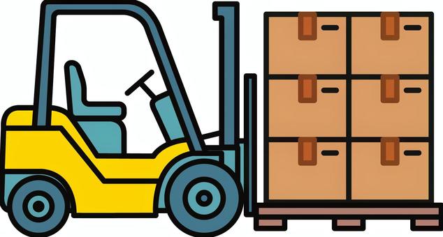 黄色のフォークリフトです。 段ボール,フォークリフト,シンプル,倉庫,物流,運搬,パレット,荷卸し,荷積み,作業のイラスト素材
