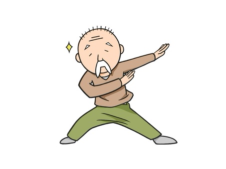 元気に体操をするお爺ちゃん(高齢者) お爺さん,元気,ポーズ,体操,運動,老人,祖父,手描き,福祉,長袖のイラスト素材