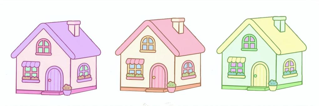 パステルカラーの家のイラストセット