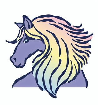 年賀状素材「午／馬」振り向く黒馬の横顔 午,馬,うま,年賀,正月,元旦,ハガキ,年賀状,動物,素材のイラスト素材