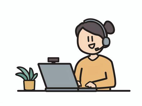 テレワークする女性のイラスト テレワークする女性のイラスト テレワーク,リモートワーク,在宅勤務のイラスト素材