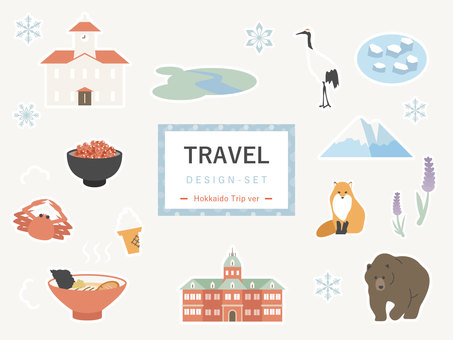 旅行・アウトドアイラストセット05 広告,チラシ,バナー,旅行,アウトドア,ツアー,国内,観光,日本,北海道のイラスト素材