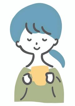 お茶を飲みながら瞑想する女性 女性,瞑想,リラックス,お茶,休憩,飲む,シンプル,ラフタッチ,手書き風,感情のイラスト素材