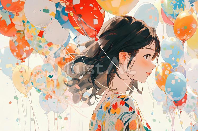 風船と少女 3 風船,少女,アニメのイラスト素材