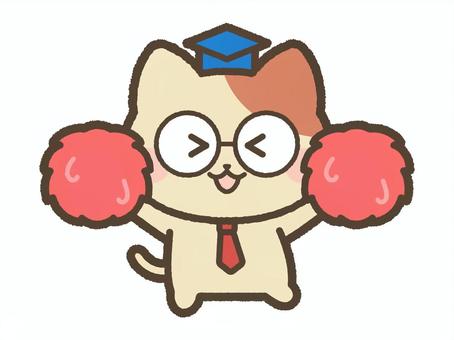 応援するねこ先生（メガネ） 応援,猫,ねこ,ファイト,がんばれ,ポンポン,チアリーダー,ネコ,動物,ペットのイラスト素材