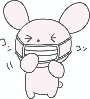 マスクをして咳をしているうさぎ 咳,マスク,風邪,体調不良,うさぎ,つらい,痛い,コンコン,エチケット,体調管理のイラスト素材