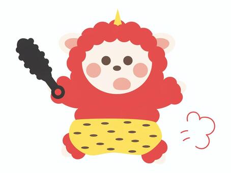 驚いて逃げる棍棒を持った羊の赤鬼 節分,羊,鬼,赤鬼,逃げる,びっくり,棍棒,走る,2月,イベントのイラスト素材