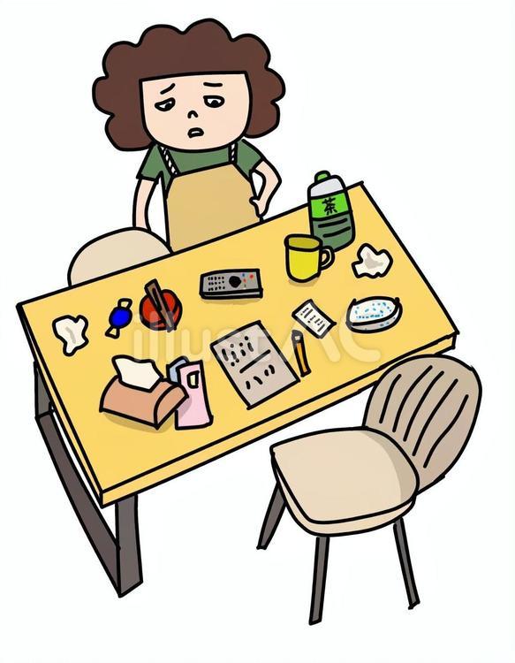 テーブルの上が散らかっている 散らかる,テーブル,椅子のイラスト素材