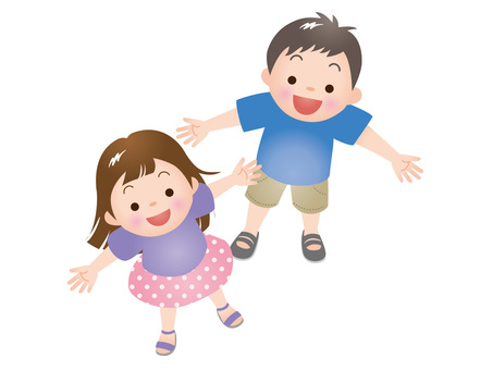 見上げる夏服の子供たち 人物,子供,かわいい,笑顔,元気,見上げる,半袖,夏服,男の子,女の子のイラスト素材