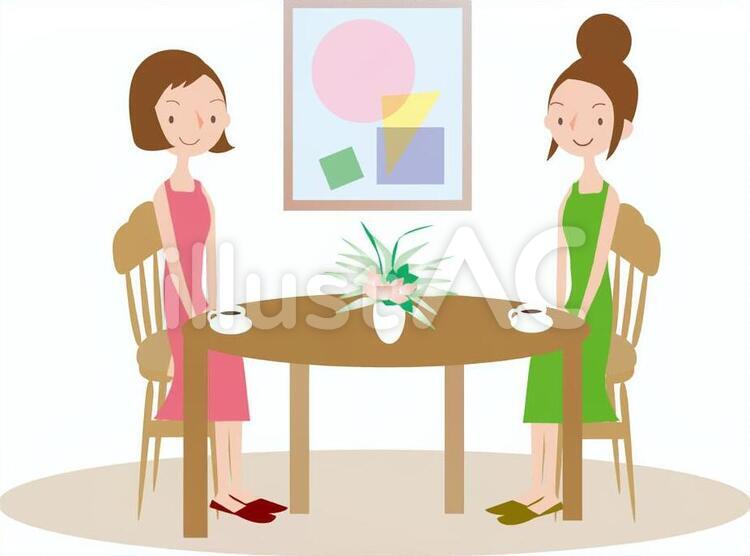 お茶 カフェ,女子,カフェタイムのイラスト素材