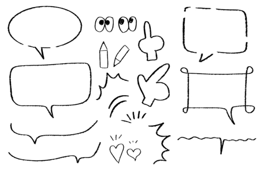 吹き出し 手書き風 鉛筆 吹き出し,手書き,鉛筆,スケッチ風,イラスト,シンプル,モノクロ,使いやすい,見出し,目立つのイラスト素材