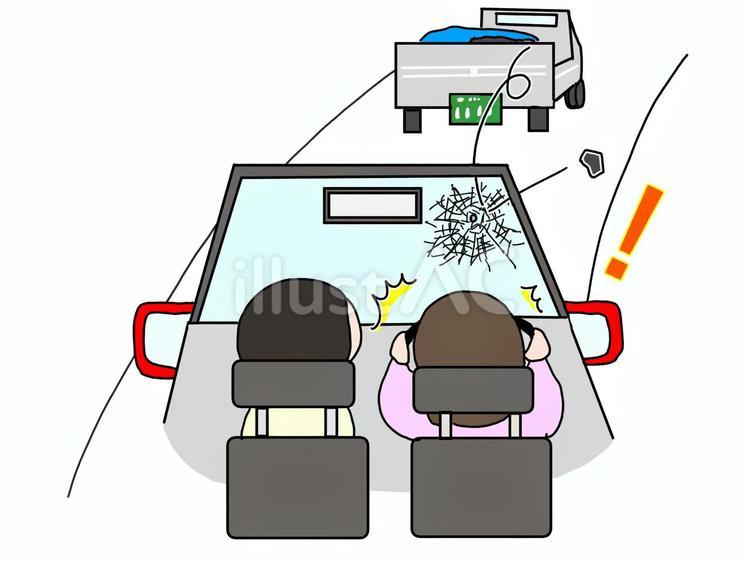 飛び石による車のフロントガラスの破損 飛び石,フロントガラス,ひびのイラスト素材