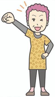  大阪のおばちゃん-149-全身 応援,おばちゃん,大阪,ヒョウ柄,おばはん,中年,女性,関西,派手,おばさんのイラスト素材