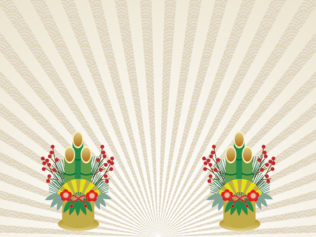 新春背景　集中戦と門松 年賀,集中戦,門松,サンバースト,フラッシュ,和柄,青海波,放射,ベージュ,新春のイラスト素材