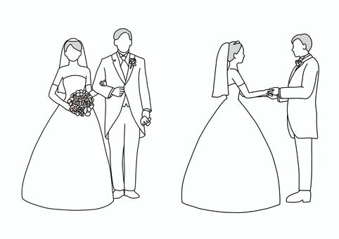新郎新婦 新郎新婦,ウエディング,結婚式,ウエディングドレス,タキシード,婚礼衣装,結婚,挙式,ドレス,スーツのイラスト素材