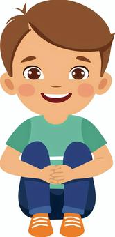 【人物】体育座りする男の子