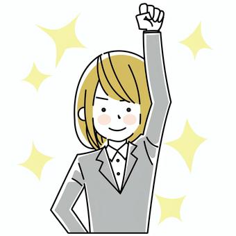 Upper body of a woman wearing a blazer raising her fist, , JPG, PNG and AI